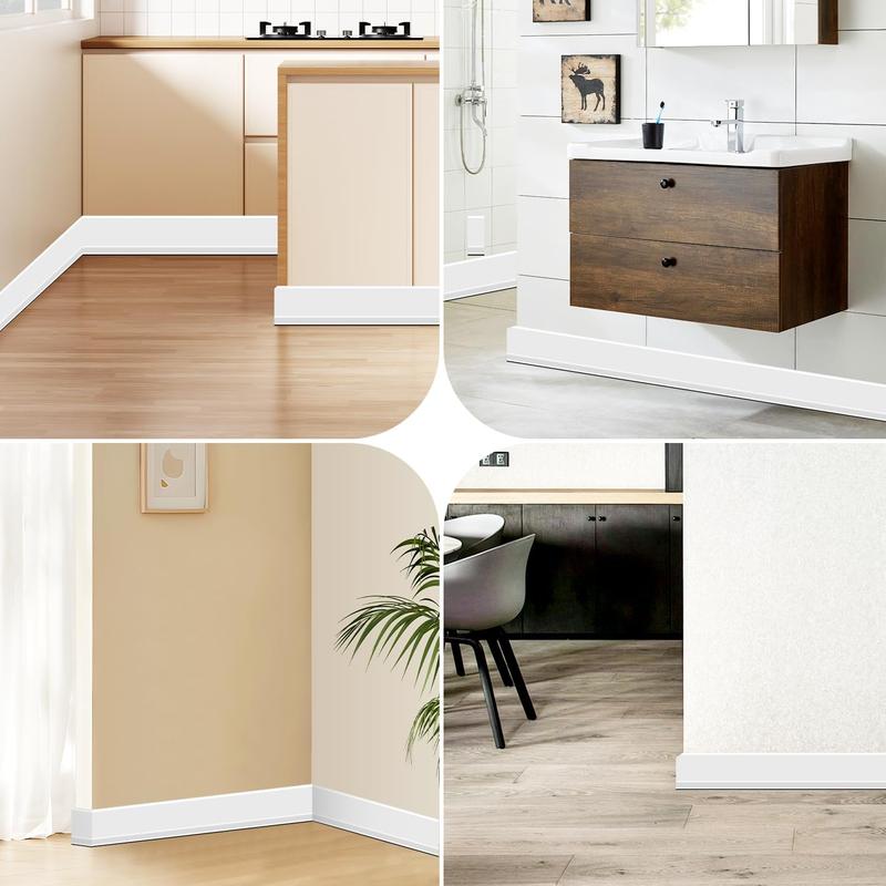 Flexible Baseboard Molding Trim 3 Inch(W) x 40 (L) Self Adhesive Vinyl Wall Base Peel and Stick Cove Base,Rubber Wall Base. (White)