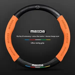 For Mazda 3 5 6 SKYACTIV Axela Atenza CX30 CX5 CX8 CX9 MX5 RX8 RX7 BT50 Carbon fiber Suede Car Steering Wheel Cover Accessories