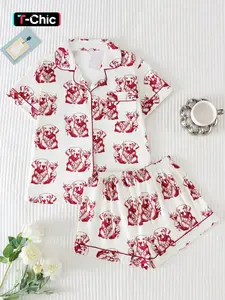 Two-Piece Golden Retriever Pajama Set for Women, Loungewear, High-Quality Satin Fabric, Smooth and Comfortable, Loose Fit Button Pajamas