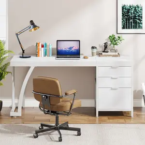 Tribesigns Computer Desk with 3 Drawers, Reversible Drawers, Industrial Study Writing Table Workstation, 59-Inch PC Desk for Home Office (White)