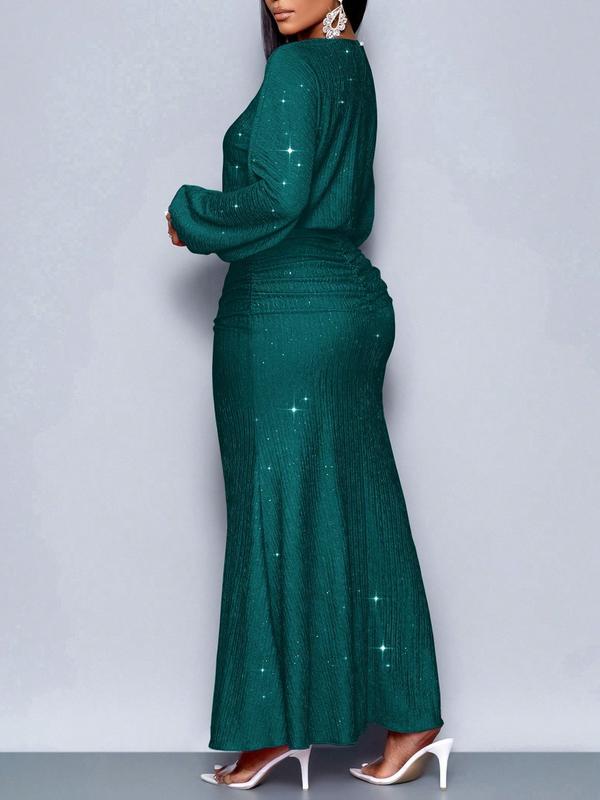 Women's Elegant Mermaid Hem Bodycon Dress, Long Sleeve for Christmas Party & Valentine's Day, Tight-Fitting Evening Gown