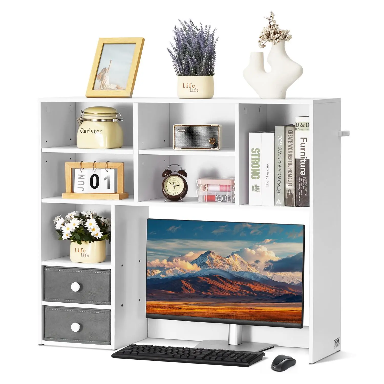 【Summerfinds】VEVOR Desktop Bookshelf White Desktop Storage Organizer 3-Tier for Office & Home
