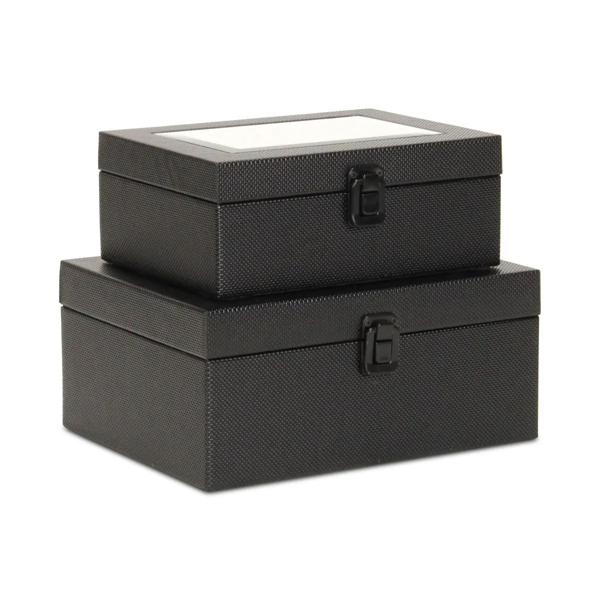 Cheungs Black Mirrored Storage Box Set (6077-2BK) - Organizer Storage Boxes, Fabric-Covered Vinyl Woven Design, Wood and Metal Accents, All-Purpose Functional Clutter-Free Home Organizer, All-Purpose Storage Boxes