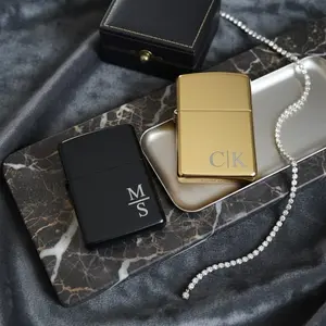 Personalized Stainless Steel Lighter Custom Engraved Gift for Him Groomsmen Man or Anniversary Silver Gold and Black Lighter with Protective Case and Precision Laser Engraving