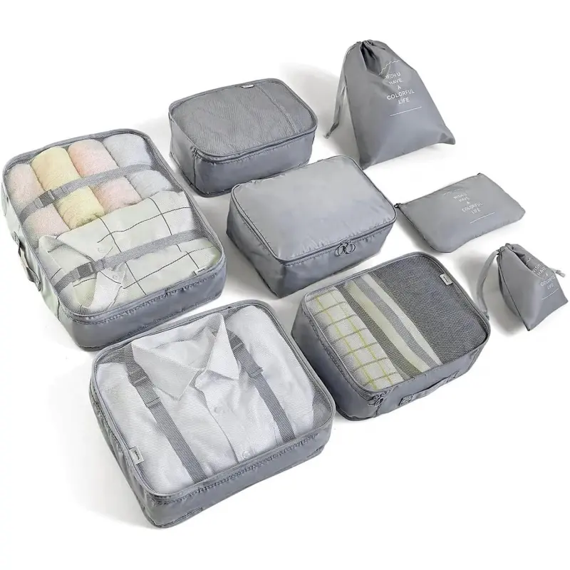 8 Set Packing Cubes for Suitcases Travel Luggage Packing Organizers,Travel Essentials Accessories Luggage Organizer with Shoe Bag Tioletry/Laundry Bag(Grey)