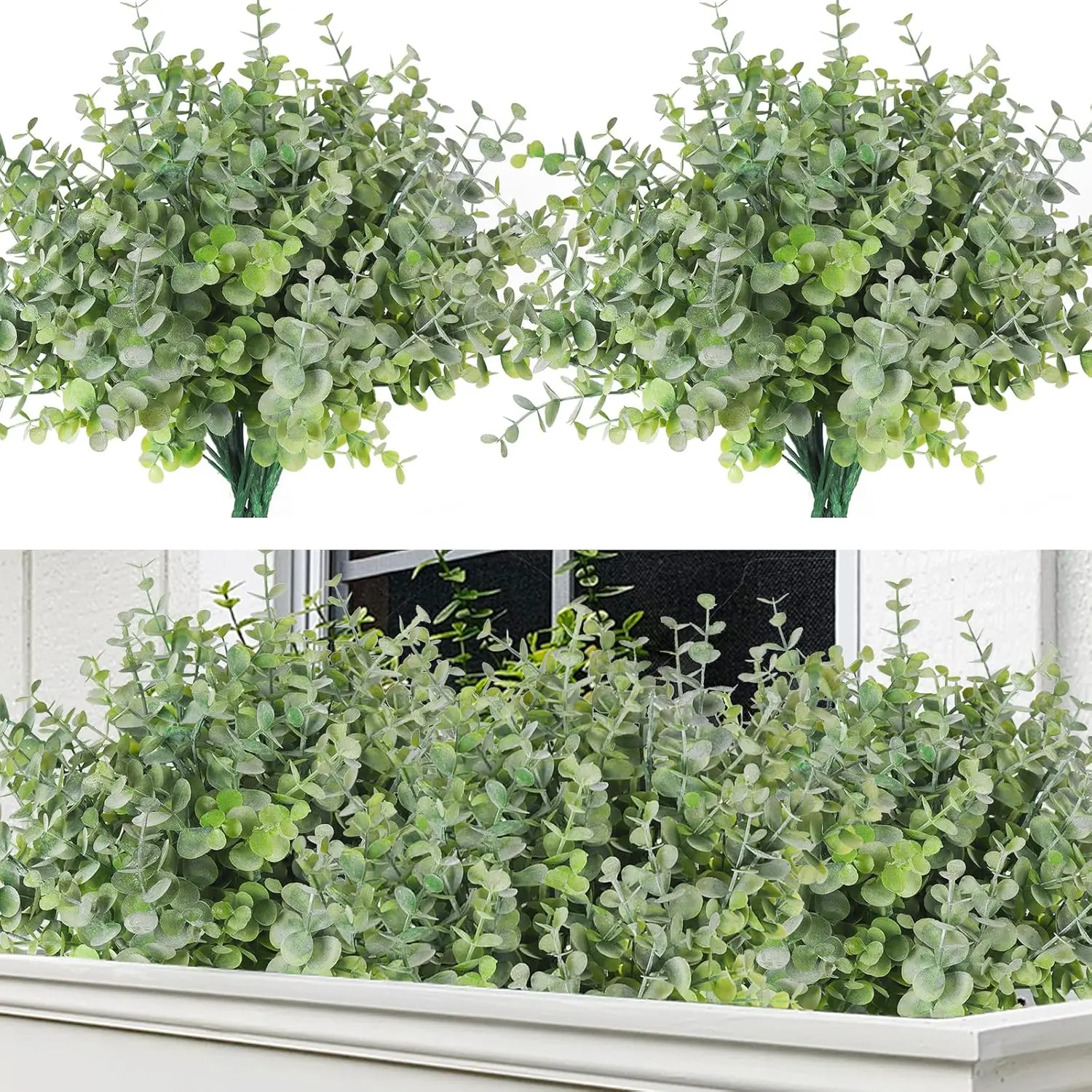 8 Pcs (8 Pieces) 13 Inches (36 cm) Realistic Dusty Green Artificial Eucalyptus & Boxwood Stems, Fake Decorative Plants for Farmhouse Table Vase Centerpiece, Home Decor Supplies, Eight Pieces, Synthetic