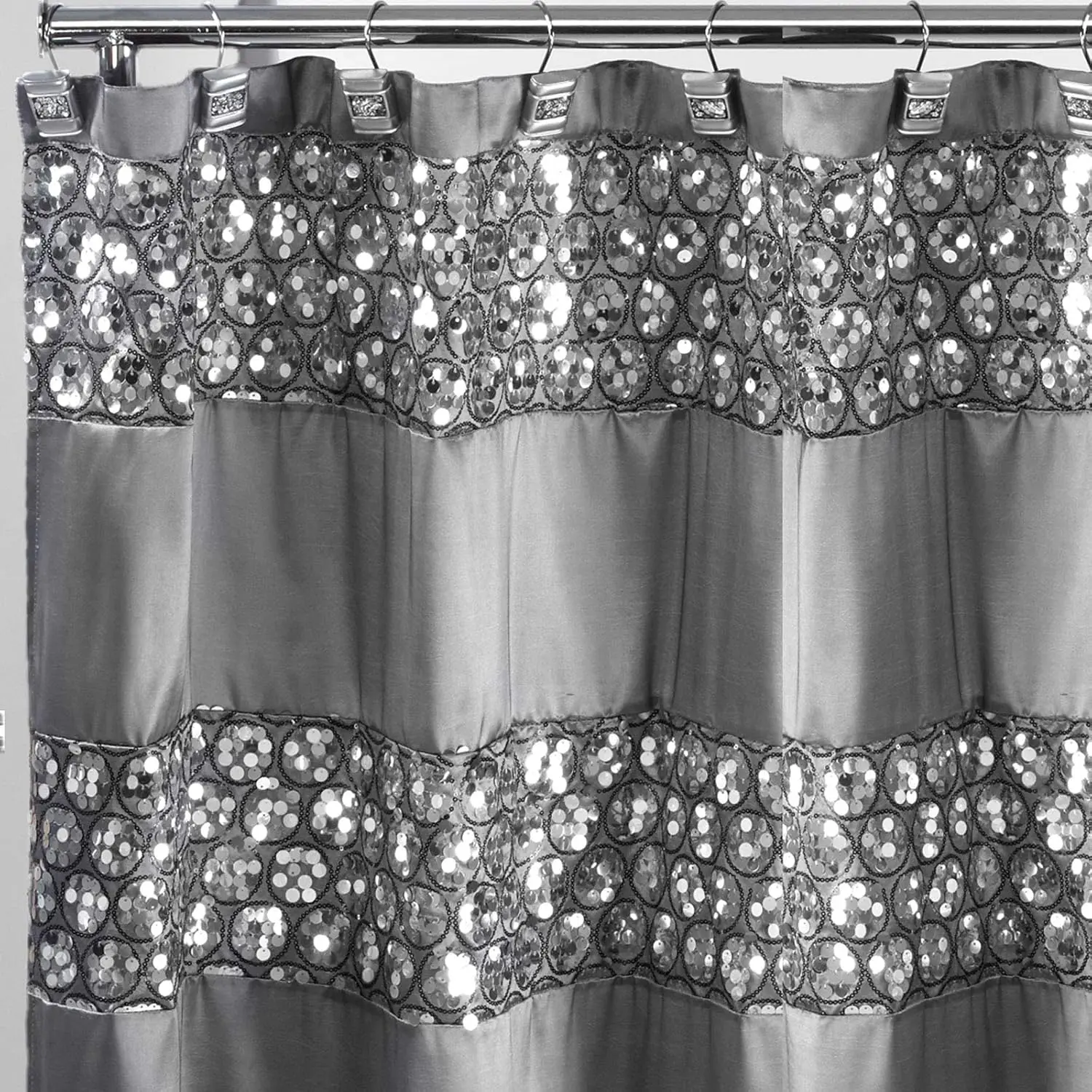 Sinatra Bathroom Luxury Glamorous Fabric Modern shower Curtain unique Design Bling Silver