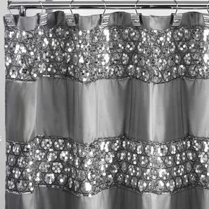 Sinatra Bathroom Luxury Glamorous Fabric Modern shower Curtain unique Design Bling Silver
