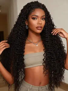 Deep Wave Half Wig Synthetic Glueless Wigs 26 Inch Curly 3 In 1 Half Wigs for Black Women Wear and Go Drawstring Seamless Flip  Wig Beginner Friendly