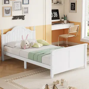 Twin Size Bed Frame For Kids, Wood Twin Platform Bed with Headboard and Footboard, No Box Spring Needed