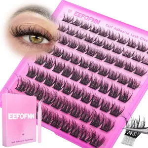 Self Adhesive Eyelashes Wispy Pre Glued Lashes Natural Self Adhesive Lash Clusters 10-16mm Press On Lashes DIY Eyelash Extension Kit No Glue Needed Spider Cluster Lashes with Tweezers by Eefofnn