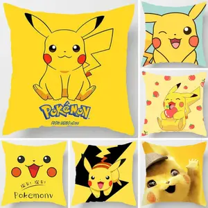 Double sided printing Poke mon cartoon Pikachu pillowcase cartoon Saron Bantar polyester cartoon pillowcase car cushion cover sofa home decoration square pillow