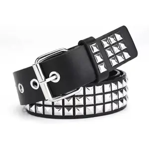 Black Studded Belt Metal Punk Rock Rivet Belts with Bright Pyramid Studs for Men Women