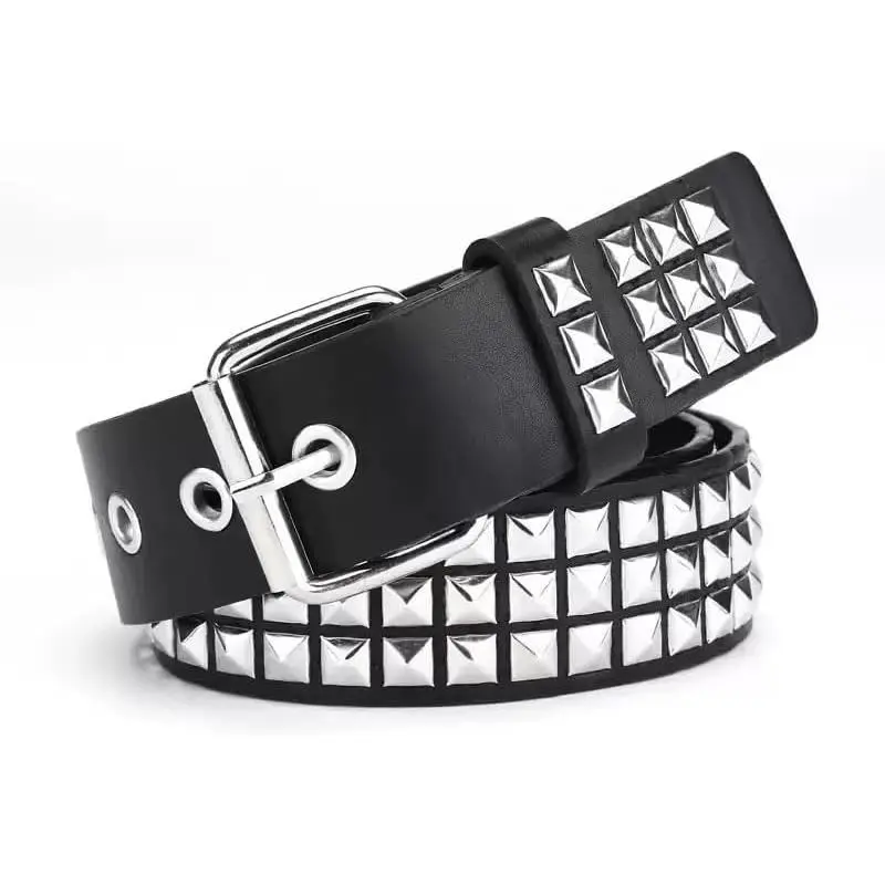 Black Studded Belt Metal Punk Rock Rivet Belts with Bright  display picture 3