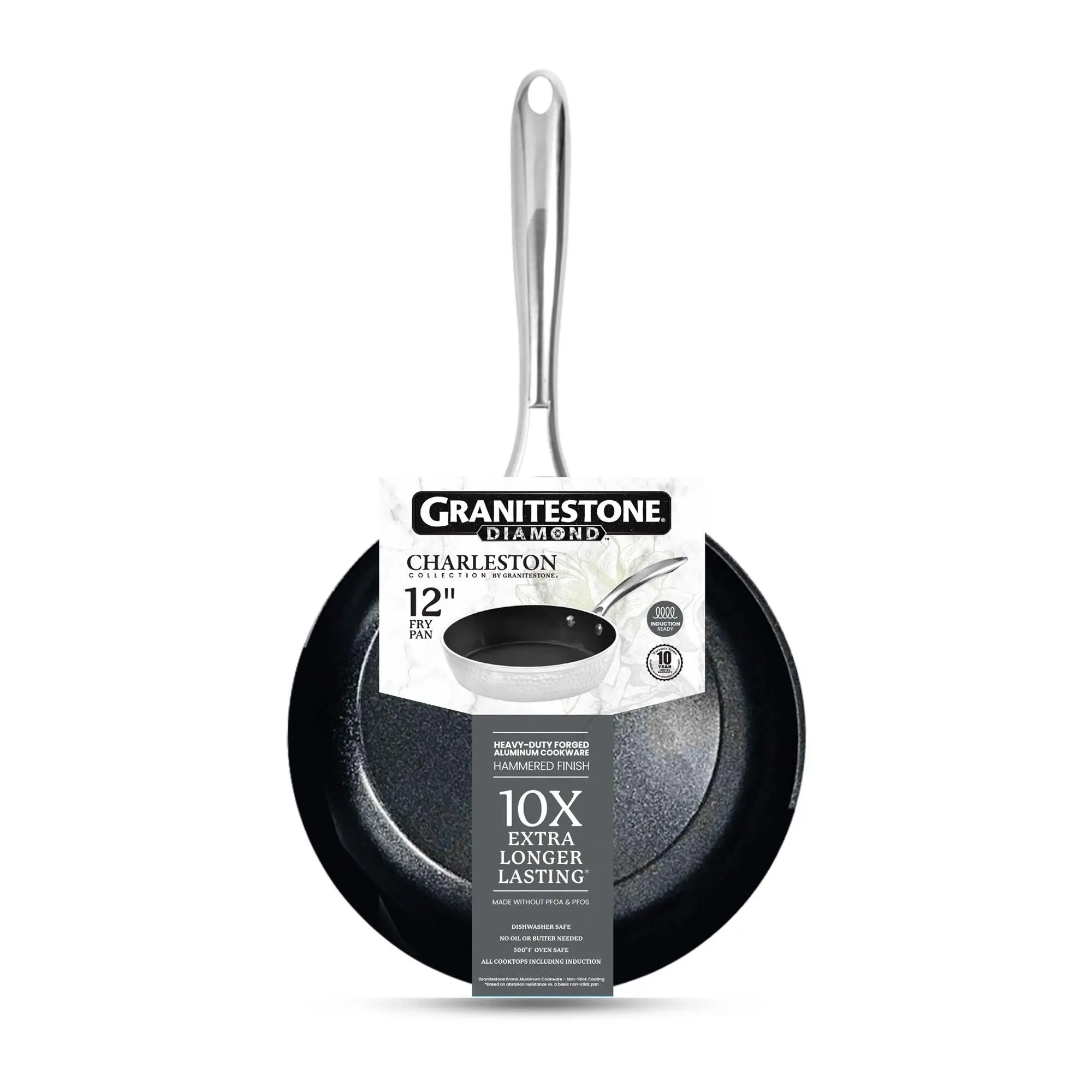 Granitestone Charleston Hammered White 12'' Nonstick Fry Pan