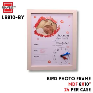 Baby Birth Photo Frame with Clock - 8x10" MDF Keepsake Frame to Record Newborn Name, Date & Weight