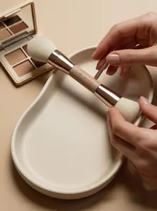 Professional Double-Ended Foundation Brush – Round & Angled, Vegan Synthetic Brush for Flawless Application & Blending of Liquids, Powders, Creams and Blush