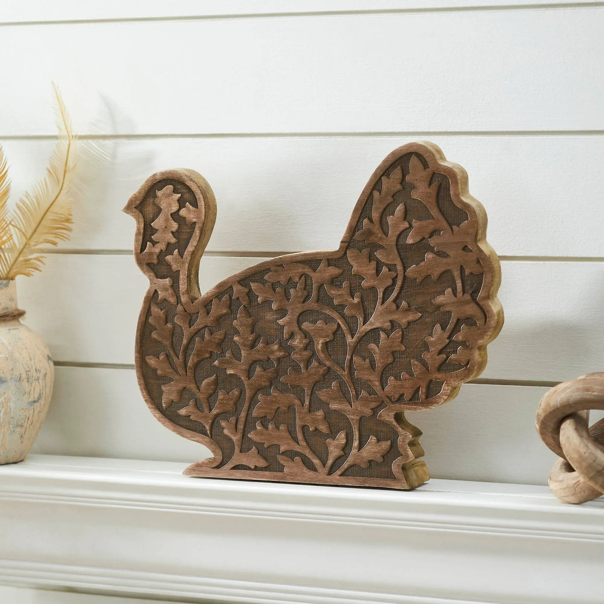 Dark Wood Carved Turkey Figurine