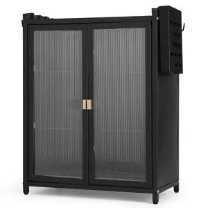 3-Tier Kitchen Countertop Cabinet Dustproof Kitchen Storage Cabinet with Double Door Kitchen Organizer with Chopstick Baskets