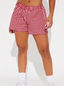 Women's Gingham Print Shorts, Casual Comfy Shorts for Daily Wear, Ladies Bottoms for All Seasons, Womenswear