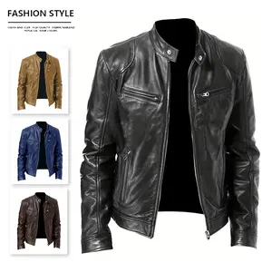 Clean Gent men’s solid-color faux leather jacket with zipper and mock collar, slim-fit casual long-sleeve outerwear for autumn/winter, everyday menswear, fashionable street style, high-quality fabric, stylish item