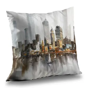 Begin Home Decor C1PT1414G01I4X 14 x 14 in. Urban Landscape & Its Sailboats - Coastal Beige Throw Pillow
