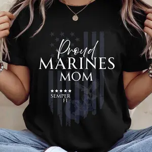 Proud Marines Mom T-Shirt, Unisex Marine Mom Shirt, Supportive Military Family Tee, Gift for Veteran's Day, Patriotic Apparel