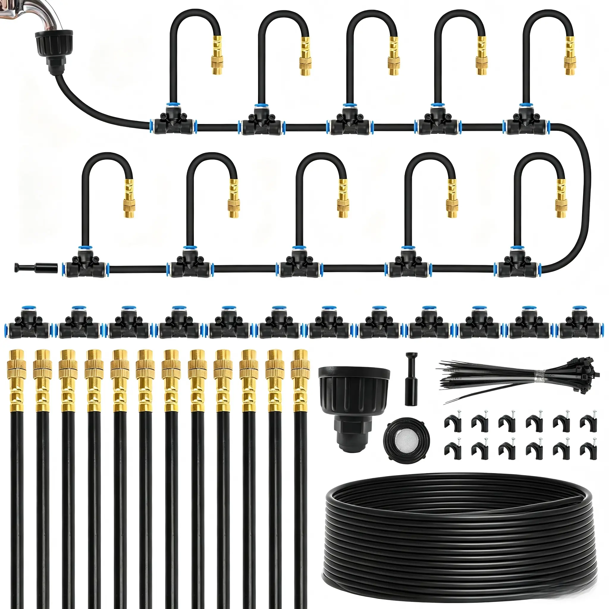 Misting Irrigation Kit for Garden, 12 Adjustable 360° Bendable Copper Nozzles (25% More Sprayers), Quick Connect, Steady Flow, UV-Resistant Outdoor PE Plastic Tubing & Accessories for Garden Beds, Greenhouse, Precise Watering