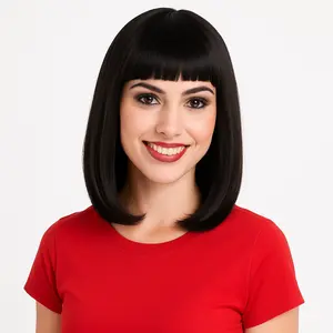 Stylish Long Bob Wig in Black for Team Spirit Events