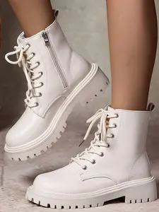 Women's Classic Boots with Stylish Laces and Cool Synthetic Covering, Perfect for Daily Wear, Comfortable and Trendy Footwear