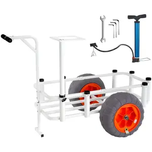 【DealsForYouDays】VEVOR Beach Fishing Cart, 350 lbs Load Capacity, Fish and Marine Cart with Two 16" Big Wheels PU Balloon Tires for Sand, Heavy-Duty Aluminum Pier Wagon Trolley with 8 Rod Holders for Fishing, Picnic