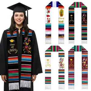 Bohemian style graduation season college ceremony, male and female students group photo, shawl, ribbon, Vibrant graduation stole, Latin American bachelor's degree graduation party in Europe and America, gifts for friends and children