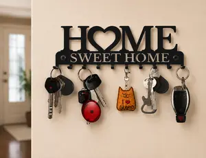 HOME SWEET HOME Key Holder for Wall - 10 Hook Key Rack Organizer for Entryway,  Wall Mounted Key Hanger for Keys, Hats, Leashes, Strong Metal Key Hook  with Screws, Housewarming Gift