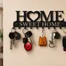 Wall-Mounted "HOME SWEET HOME" House Decor Key Holder with 10 Strong Metal Hooks - Installation-Included, Shelves-Compatible Entryway Decor Accessory with Screws for Hats, Leashes, Room Storage, Housewarming Gift