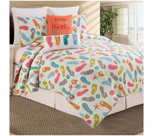 Flip Flop Life Cotton Coastal Beach 3pc King Quilt Set