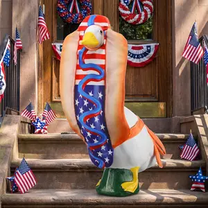 4th of July Porch Goose Outfit for 23" H 250th Anniversary Hot Dog Patriotic Goose Clothes American Flag Fits Independence Day Large Cement Statue Outdoor Patio Garden Yard Lawn Costume Decor