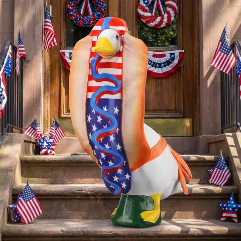 4th of July Porch Goose Outfit for 23" H 250th Anniversary Hot Dog Patriotic Goose Clothes American Flag Fits Independence Day Large Cement Statue Outdoor Patio Garden Yard Lawn Costume Decor