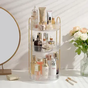 3 Tier Rotating Makeup Organizer Lazy Susan Trays Skincare Perfume Skincare Organizer Kitchen Fruit household shelf Bathroom Counter Vanity Cosmetic Display case box Pretty sturdy luxury Gift Ideas 14th birthday Gift Christmas gift