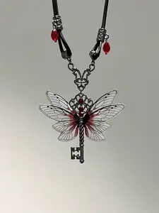 Dragonfly Keychain Necklace, Leather Cord Neck Chain, Unisex Halloween Accessory, Party Jewelry, Holiday Gift, Friend Present