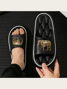 African Wildlife Print Slippers Elephant Lion Giraffe Safari Animal Design Indoor Outdoor Comfortable Non-Slip Sole House Shoes for Men Women Nature Lovers Gift