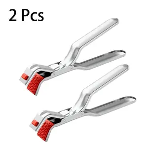 2pcs Anti Scald Stainless Steel Clamp for Pizza Pan Oven Air Fryer Heat Resistant Non Slip Grip for Housewives Renters Young Adults