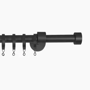 TWOPAGES Jaylon Adjustable Black Carbon Steel Curtain Rod with Rings, Heavy-Duty 32–76 Inch Drapery & Roman Rod for Bedroom & Living Room