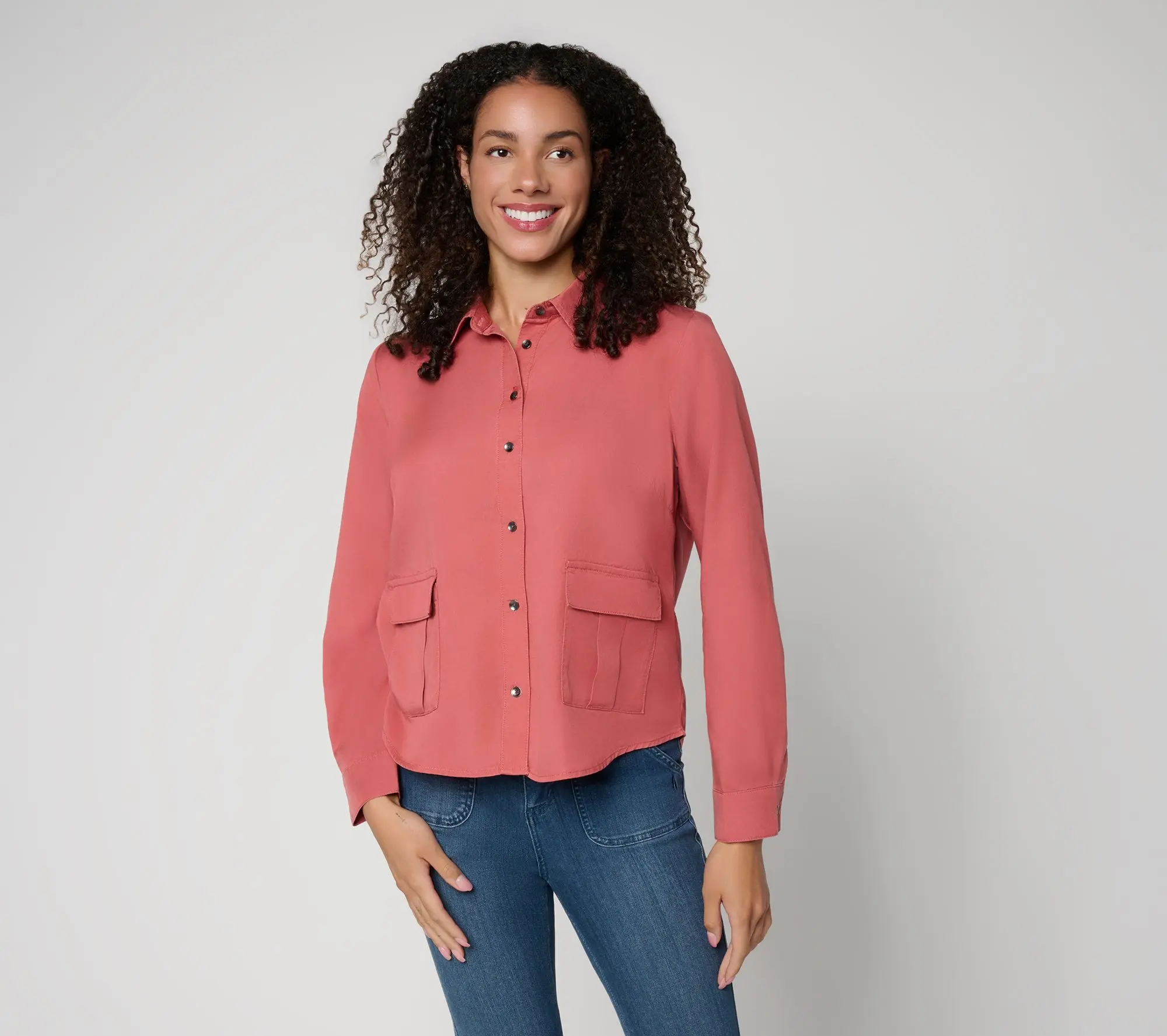 Peace Love World Boheme Lyocell Cropped Utility Shirt With Pockets