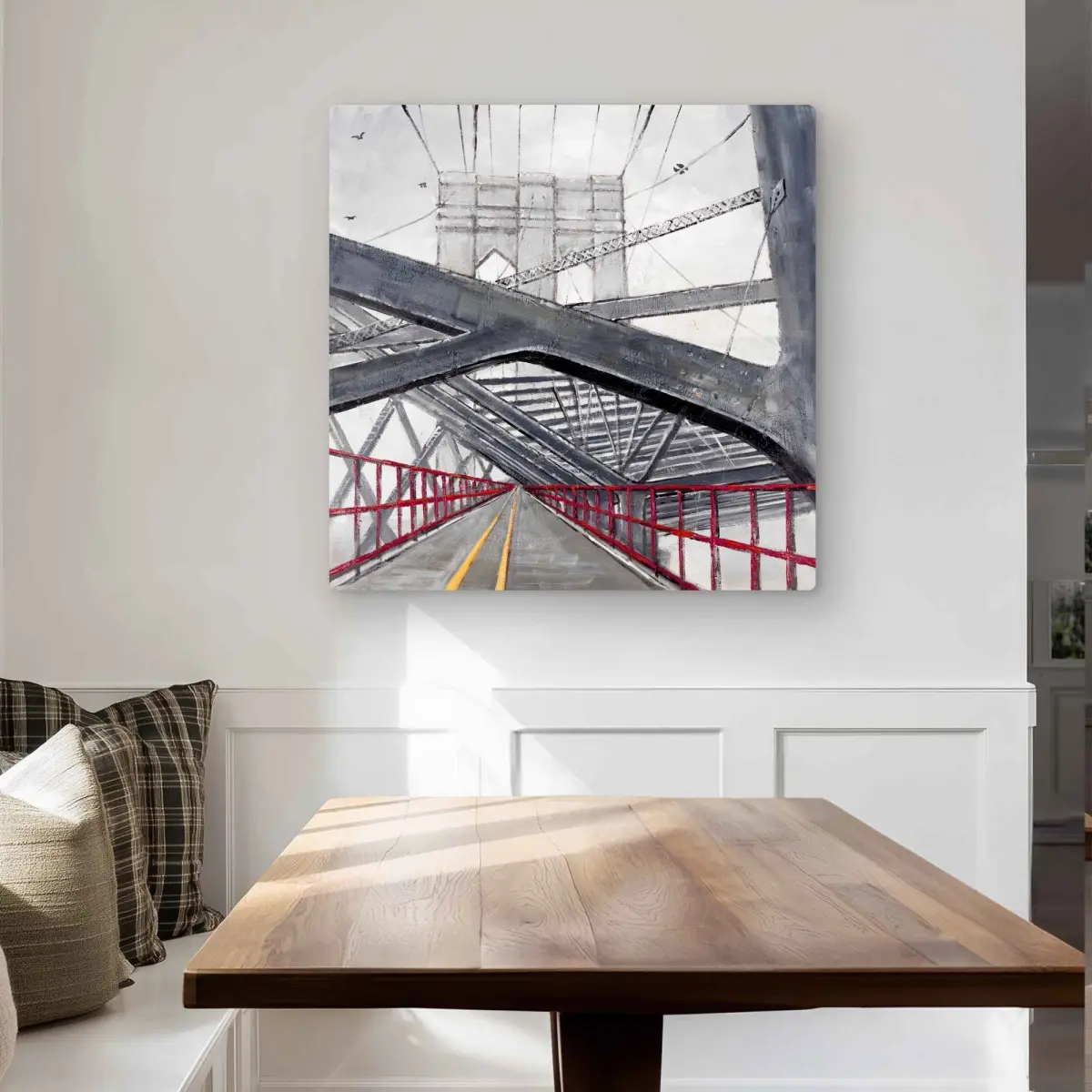 Begin Home Decor C1MP323293I6G0 32 x 32 in. Under the Brooklyn Bridge - Gray Metal Print Wall Art for Living Room