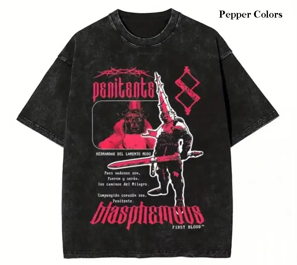 Blasphemous Game Graphic Tee, Penitent One Red Sword T-Shirt, Dark Souls-Inspired Design, silent hill shirt, Gothic Gamer Streetwear, Mens Womenswear Top