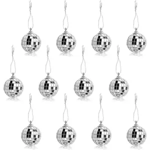 12 Pcs 4CM Silver Disco Mirror Ball Ornaments for Christmas Tree Wedding Birthday Party Decoration