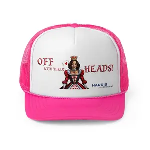 Kamala Harris "Off With Their Heads!" Queen of Hearts Trucker Hat - Playful Political Statement Cap