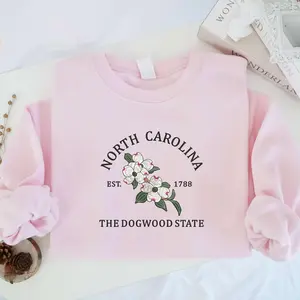 Embroidered North Carolina The Dogwood Blossom State Sweatshirt, Custom US State Flowers Embroidery Sweatshirt, North Carolina 1788