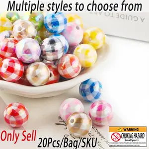 Colorful Plaid Beads, 20pcs/set DIY Beads for Bracelet Necklace Earrings, DIY Jewelry Making Supplies for Bracelet Necklace Earrings, DIY Mix Beads, Bead Assortment