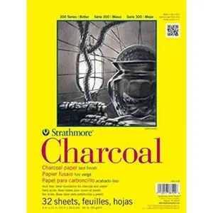 300 Series Charcoal Paper Pad, Glue Bound, 9x12 inches, 32 Sheets (64lb/95g) - Artist Paper for Adults and Students - Charcoal and Pastel